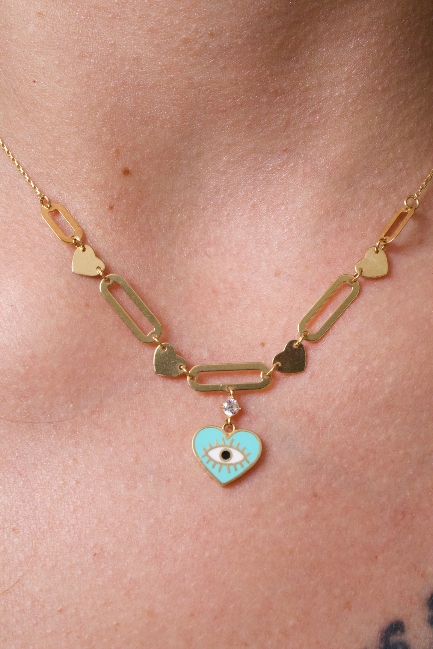 Cadena Corazón Ojo Turco Dama — Oro Italiano 18k