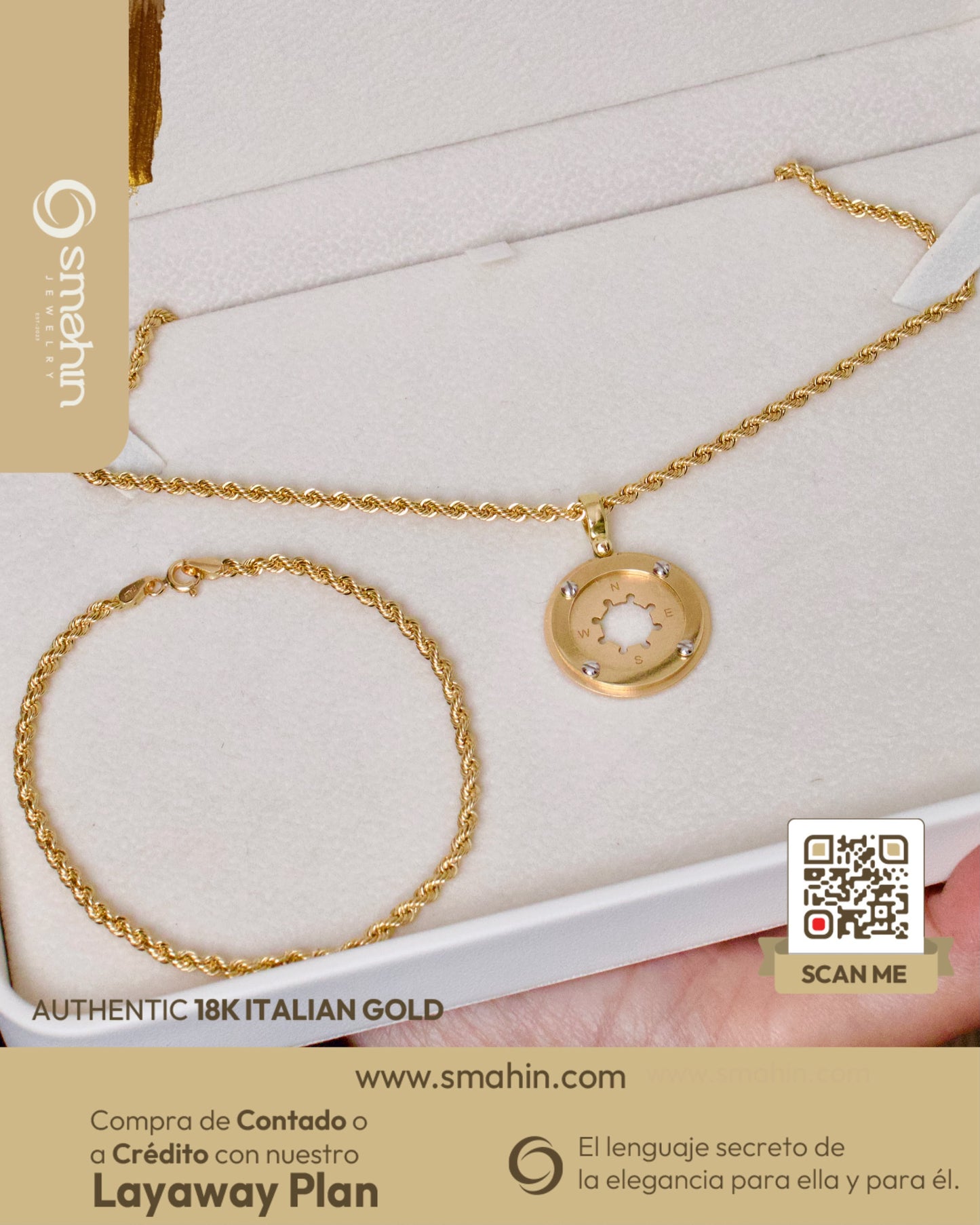 Juego Cordón San Francisco Caballero — Oro Italiano 18k