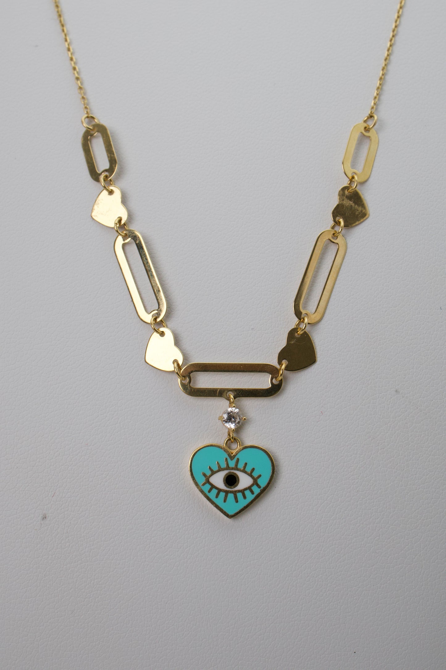 Cadena Corazón Ojo Turco Dama — Oro Italiano 18k