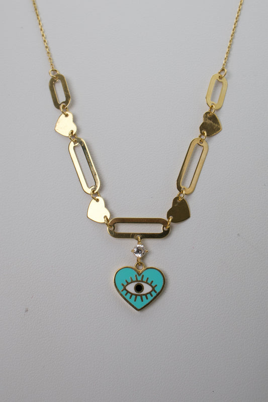 Cadena Corazón Ojo Turco Dama — Oro Italiano 18k
