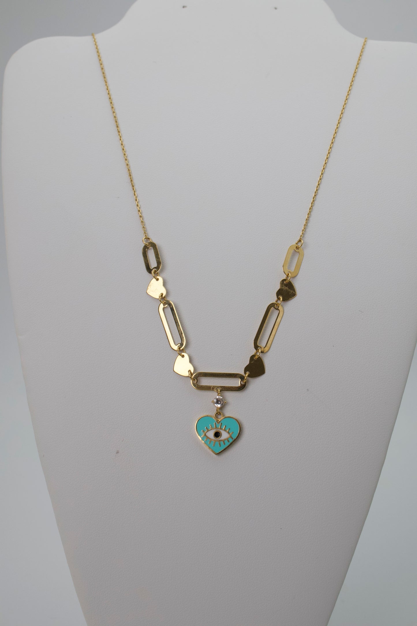 Cadena Corazón Ojo Turco Dama — Oro Italiano 18k