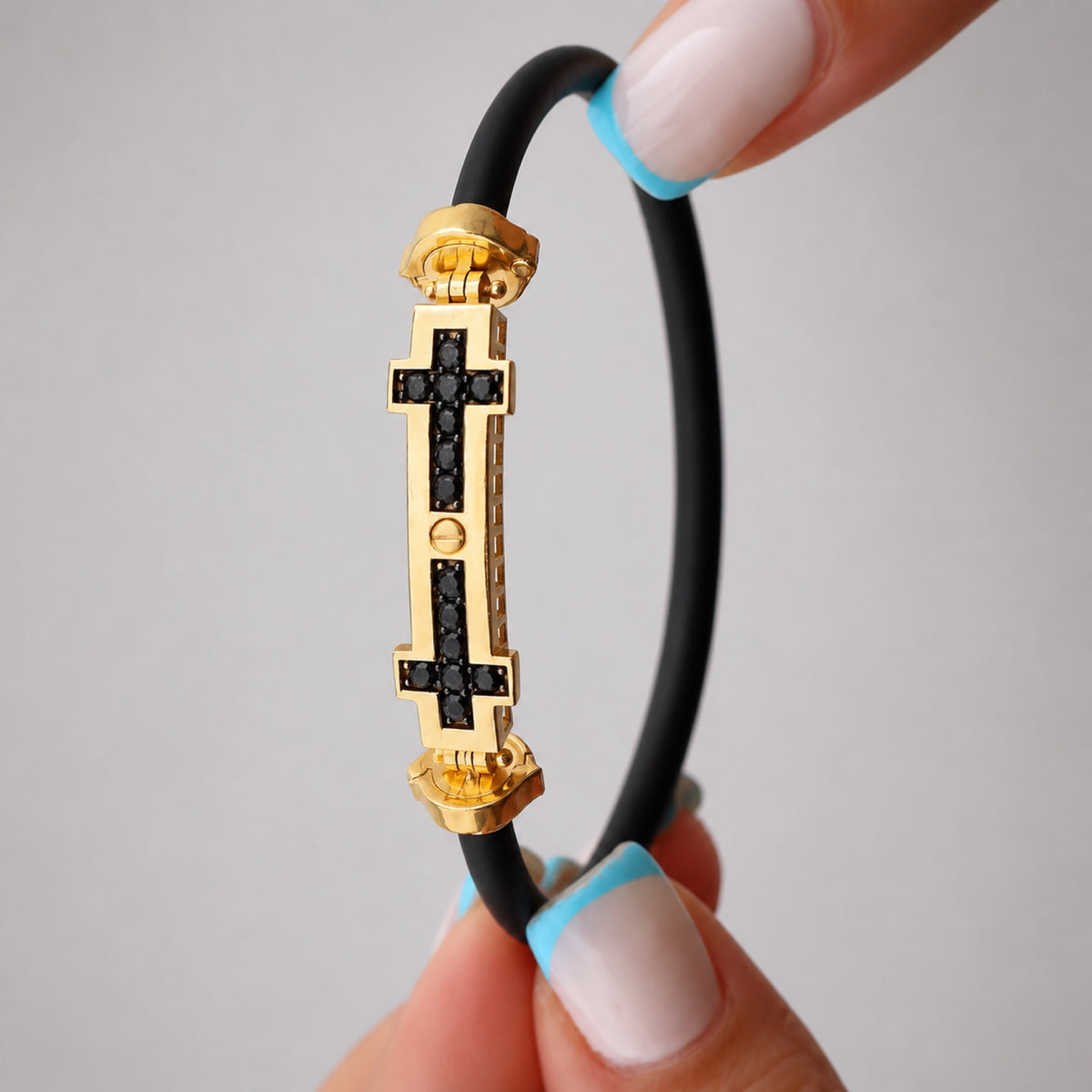 Pulsera Goma Cruces Caballero — Oro Italiano 18k
