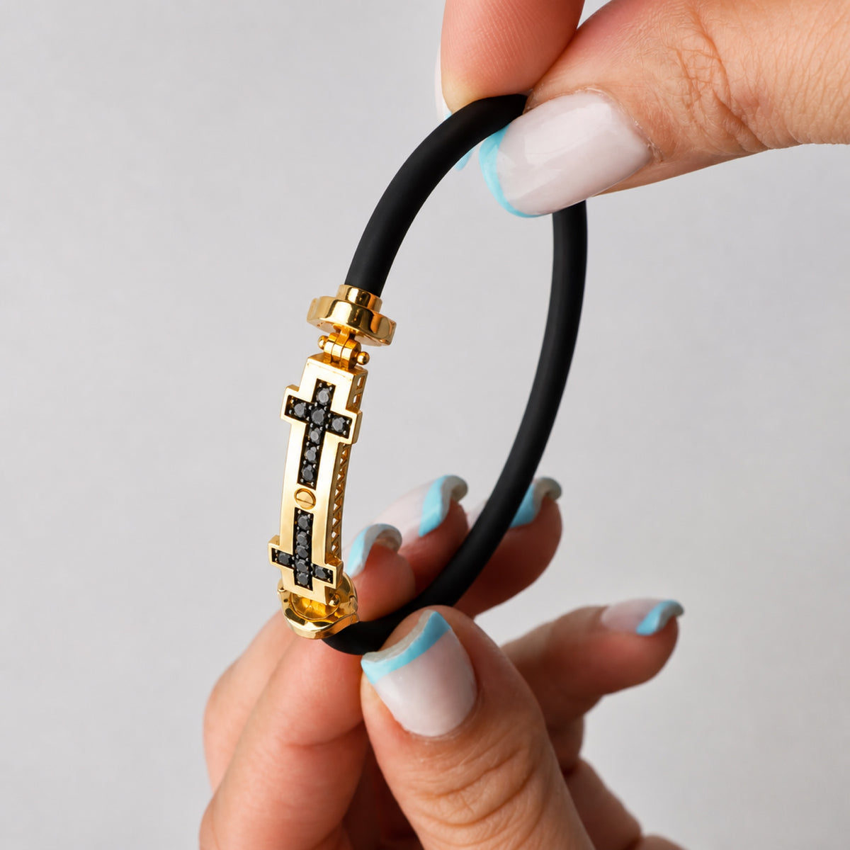 Pulsera Goma Cruces Caballero — Oro Italiano 18k