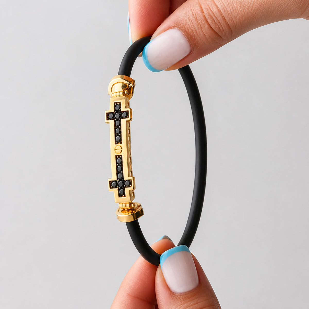 Pulsera Goma Cruces Caballero — Oro Italiano 18k