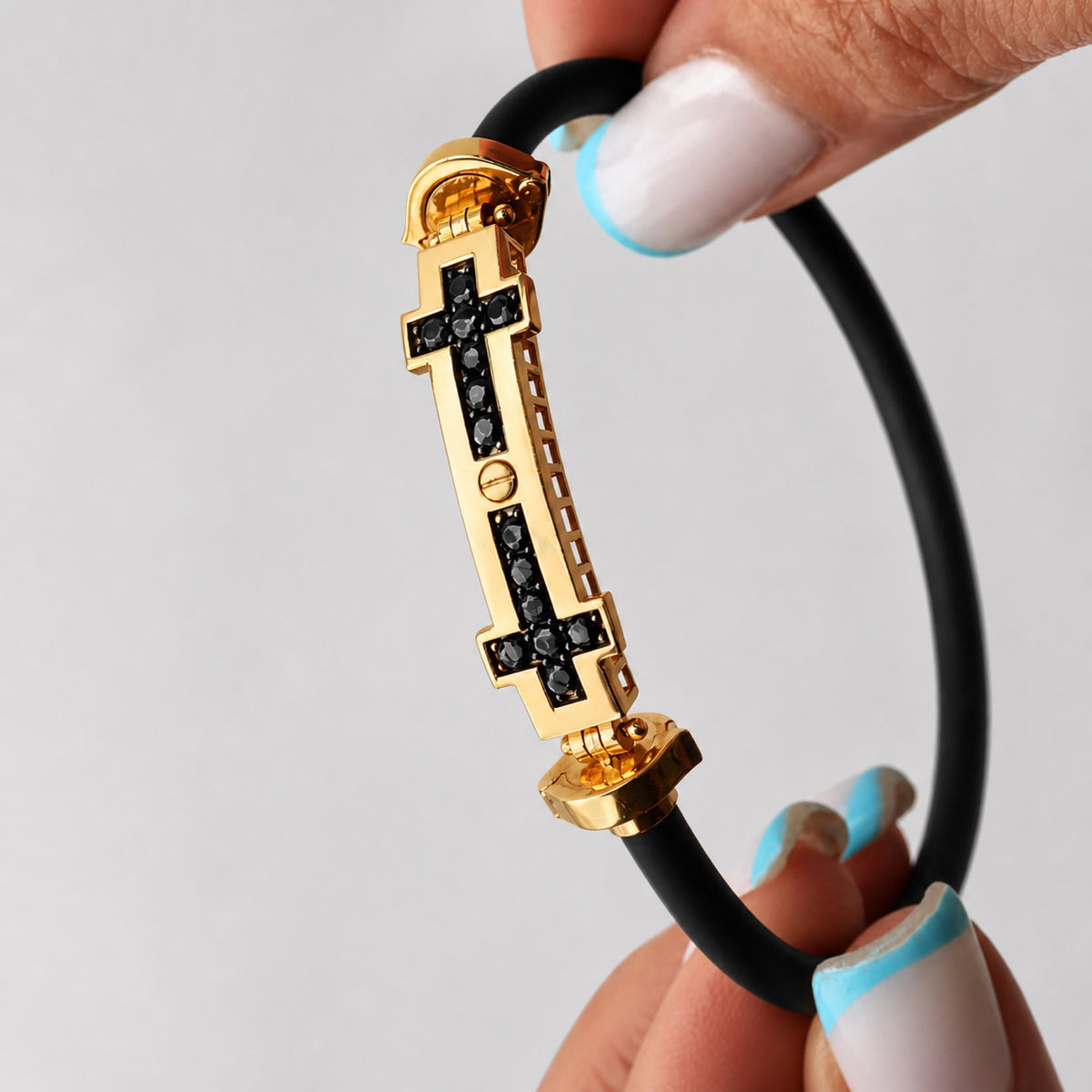 Pulsera Goma Cruces Caballero — Oro Italiano 18k